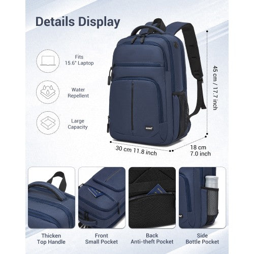 BPK2518 - Kono Laptop Backpack with 15.6" Laptop Compartment, Comfortable & Durable for Work and Business Trips - Navy