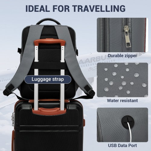 BPK2524 - Kono Spacious and Organised Personal-Item Backpack (40×30×20) with 15.6" Laptop Sleeve, Clamshell Main - Grey
