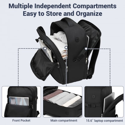 BPK2524 - Kono Spacious and Organised Personal-Item Backpack (40×30×20) with 15.6" Laptop Sleeve, Clamshell Main - Black