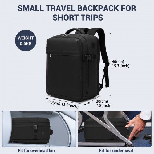 BPK2524 - Kono Spacious and Organised Personal-Item Backpack (40×30×20) with 15.6" Laptop Sleeve, Clamshell Main - Black