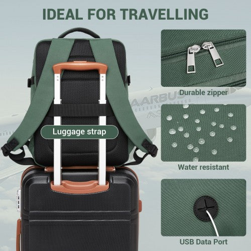 BPK2524 - Kono Spacious and Organised Personal-Item Backpack (40×30×20) with 15.6" Laptop Sleeve, Clamshell Main - Green