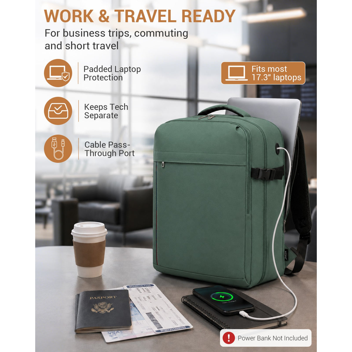 BPK2524L - Kono 32L Upgraded Large Cabin Backpack for 17.3 Inch Laptop