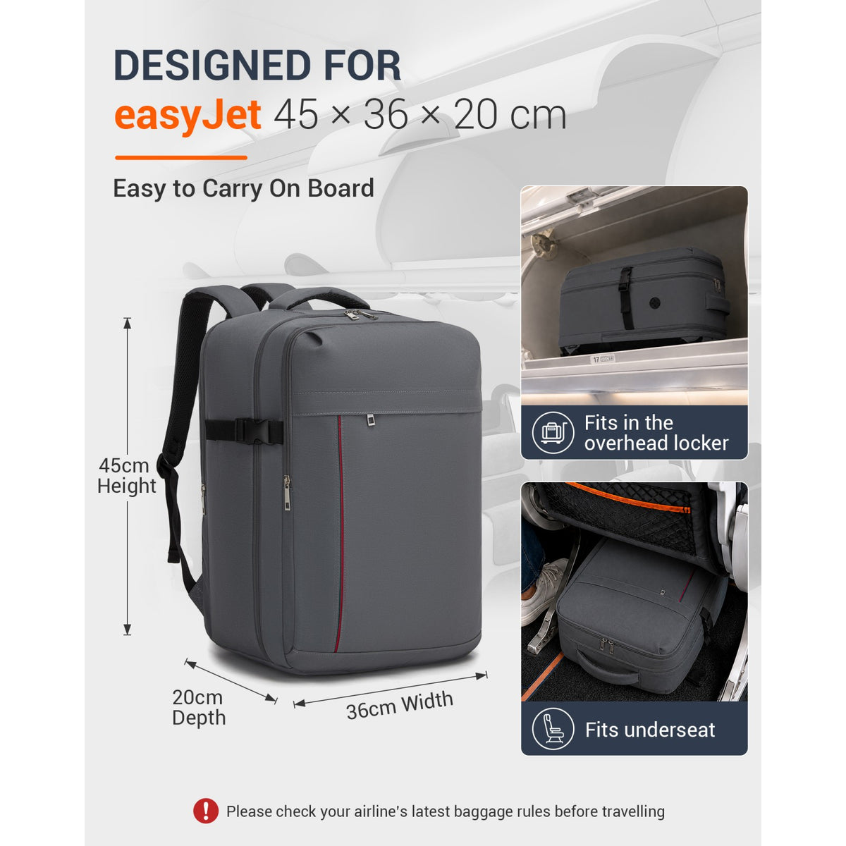 BPK2524L - Kono 32L Upgraded Large Cabin Backpack for 17.3 Inch Laptop