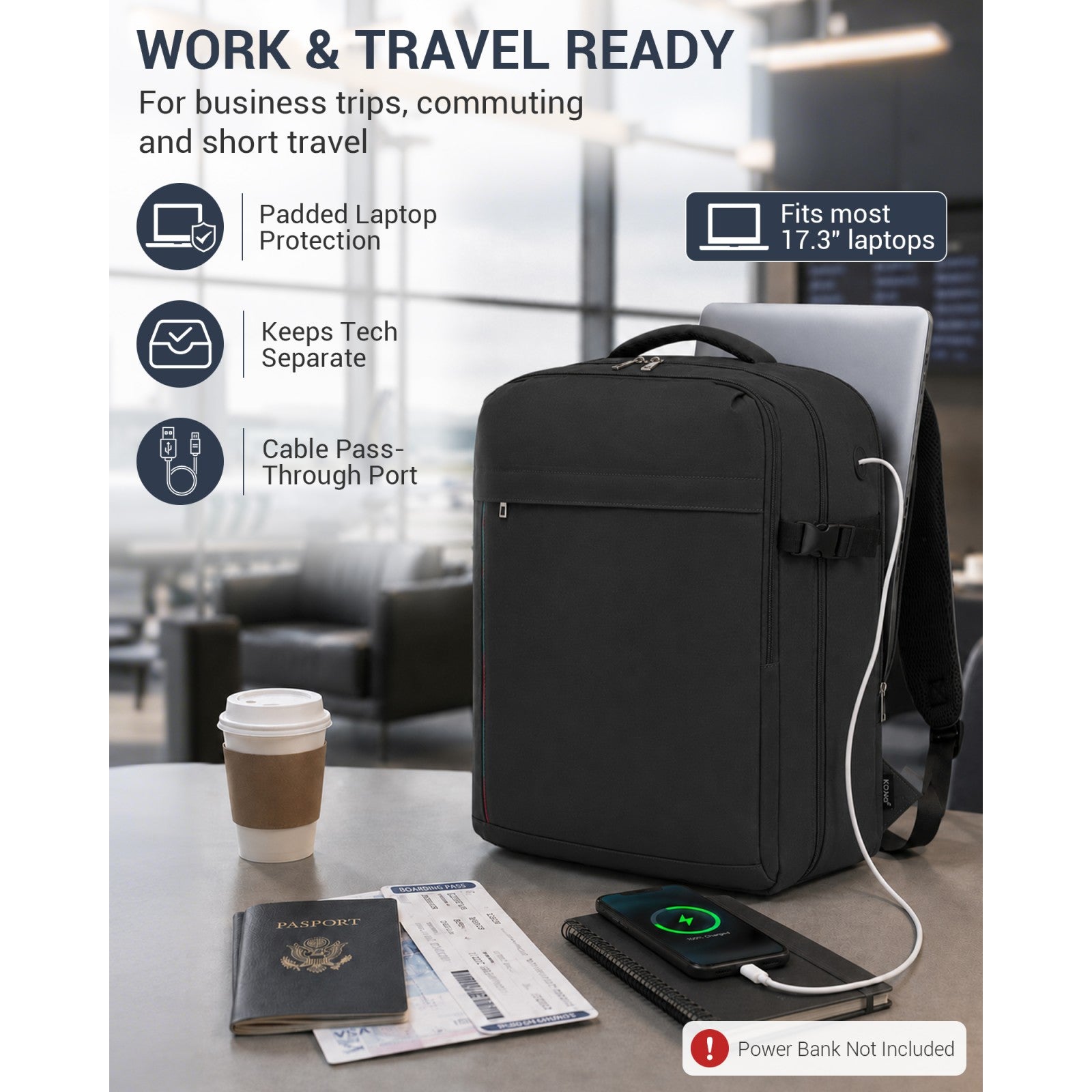 BPK2524L - Kono 32L Upgraded Large Cabin Backpack for 17.3 Inch Laptop