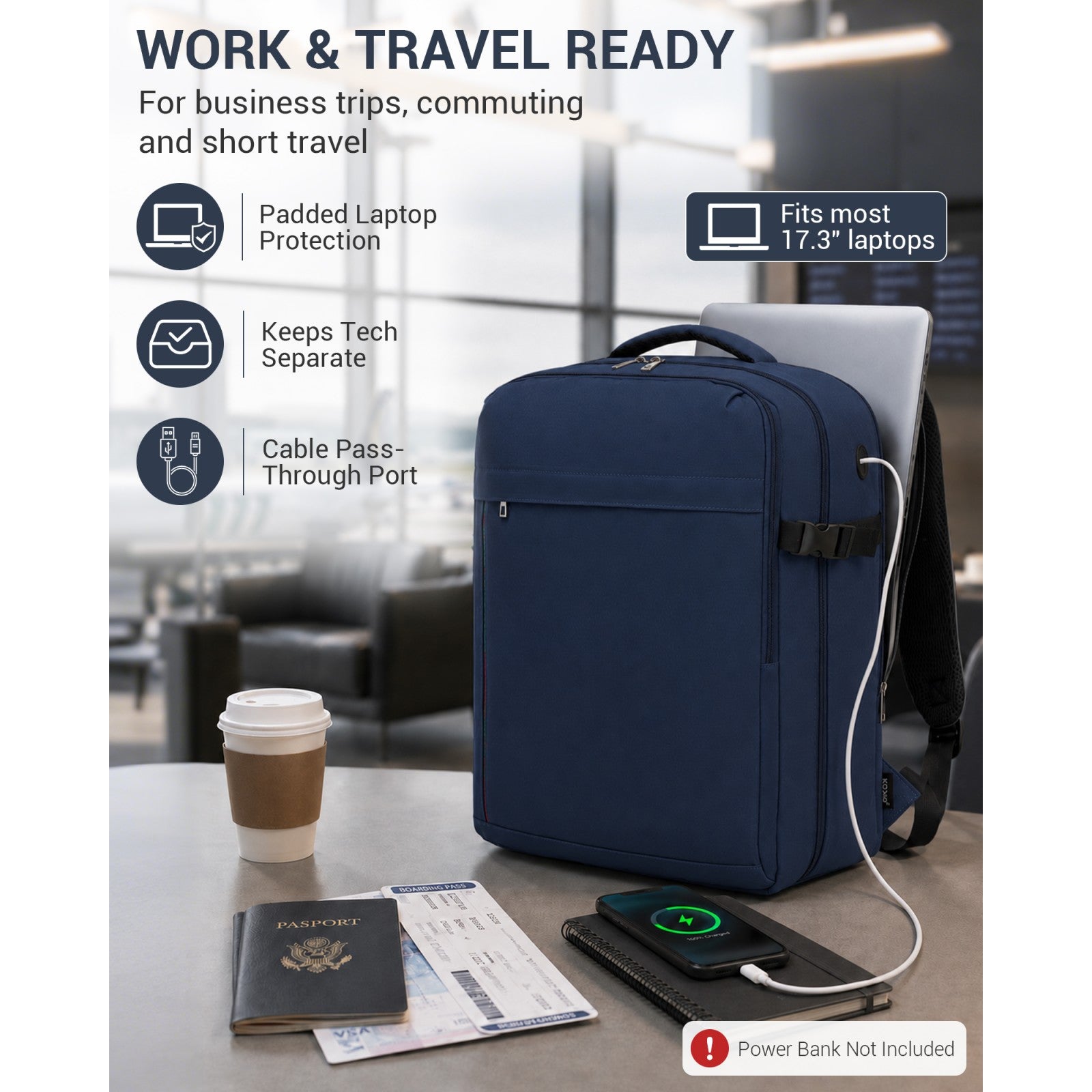 BPK2524L - Kono 32L Upgraded Large Cabin Backpack for 17.3 Inch Laptop