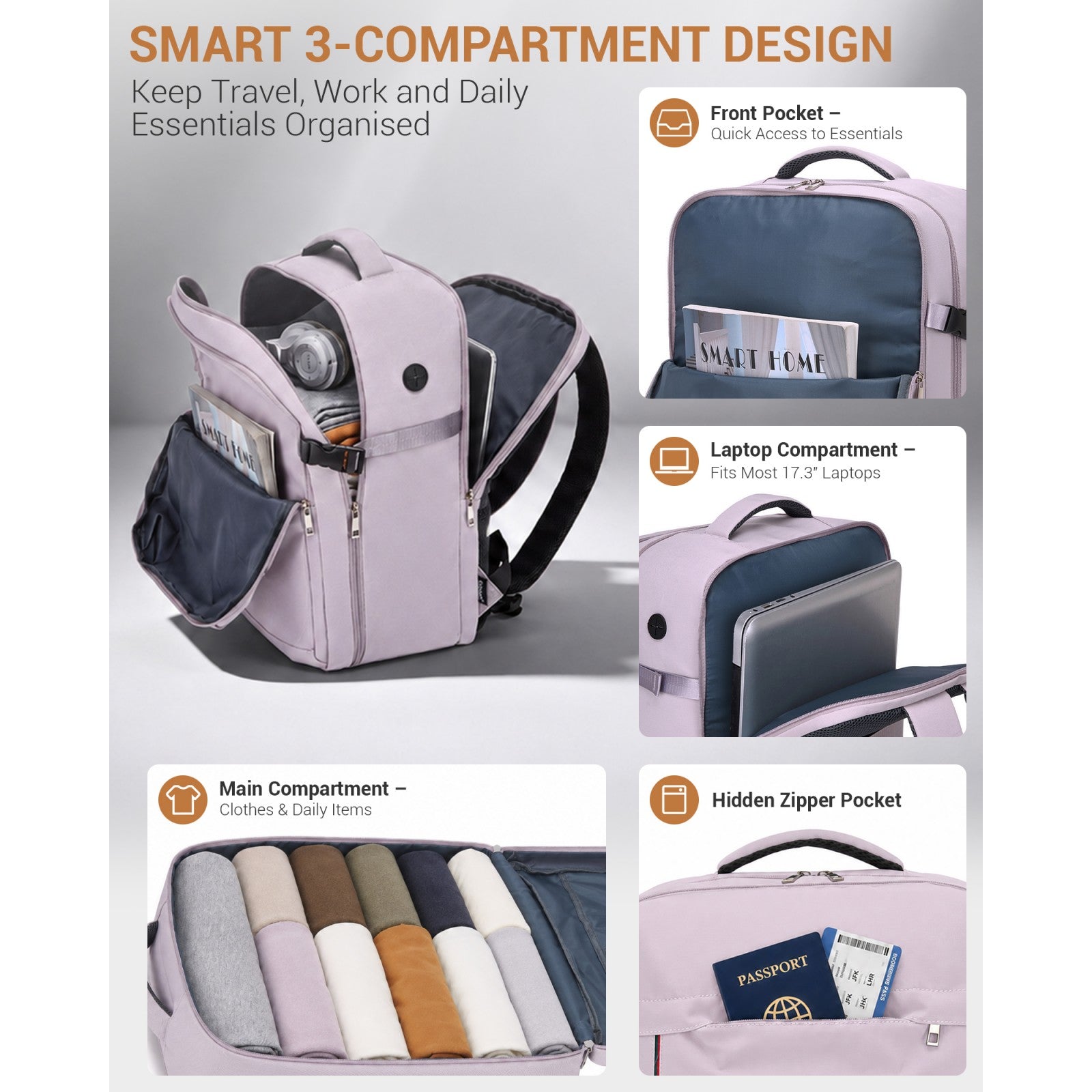 BPK2524L - Kono 32L Upgraded Large Cabin Backpack for 17.3 Inch Laptop