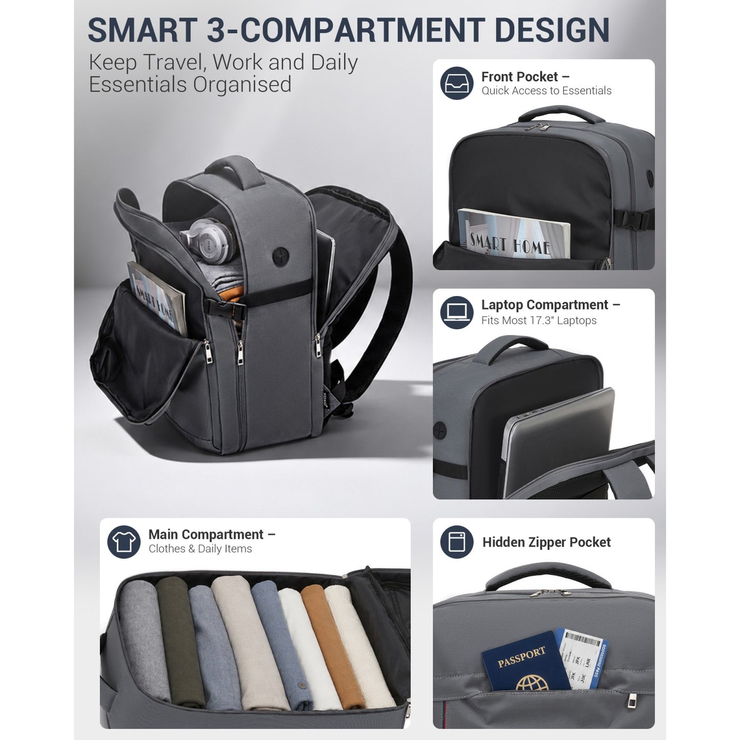 BPK2524L - Kono 32L Upgraded Large Cabin Backpack for 17.3 Inch Laptop