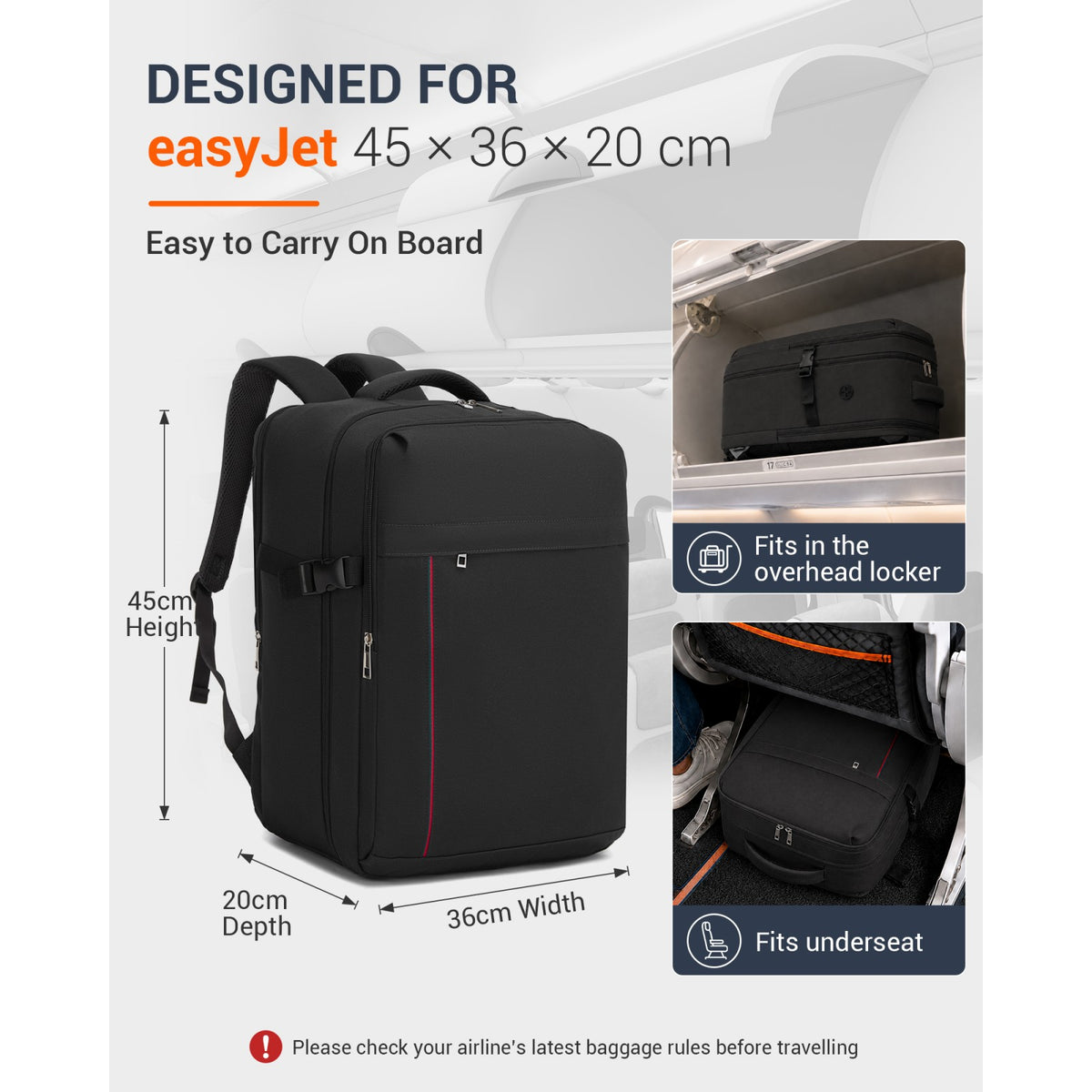BPK2524L - Kono 32L Upgraded Large Cabin Backpack for 17.3 Inch Laptop