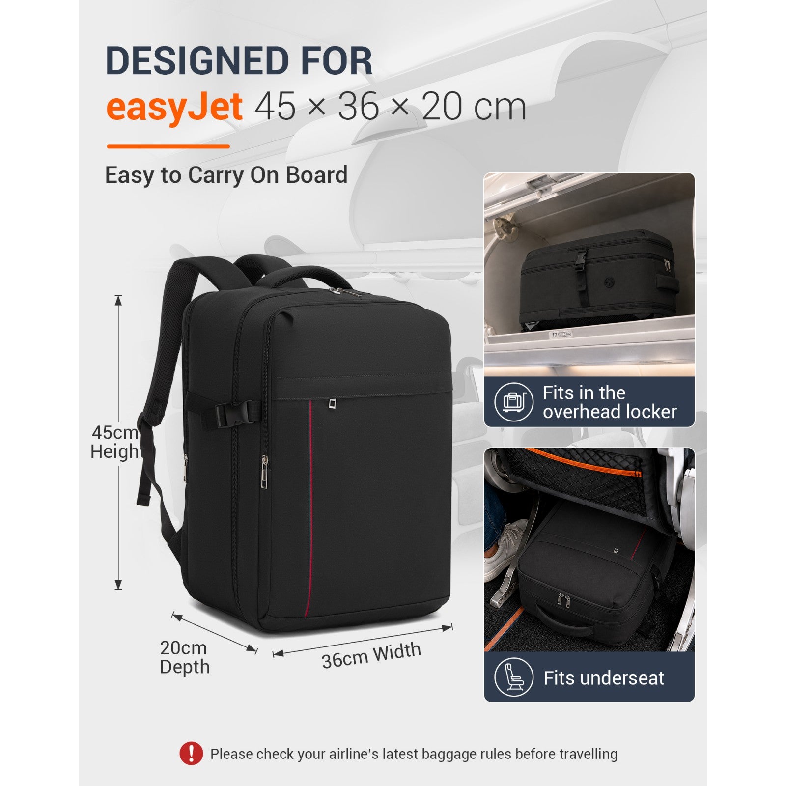 BPK2524L - Kono 32L Upgraded Large Cabin Backpack for 17.3 Inch Laptop