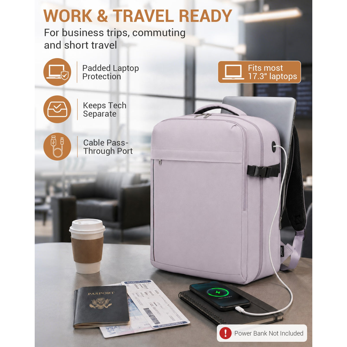 BPK2524L - Kono 32L Upgraded Large Cabin Backpack for 17.3 Inch Laptop
