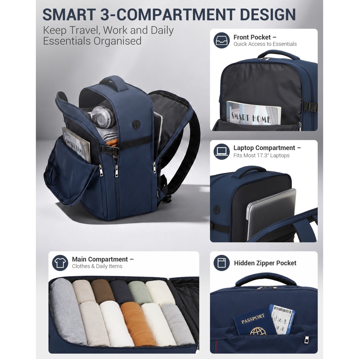 BPK2524L - Kono 32L Upgraded Large Cabin Backpack for 17.3 Inch Laptop