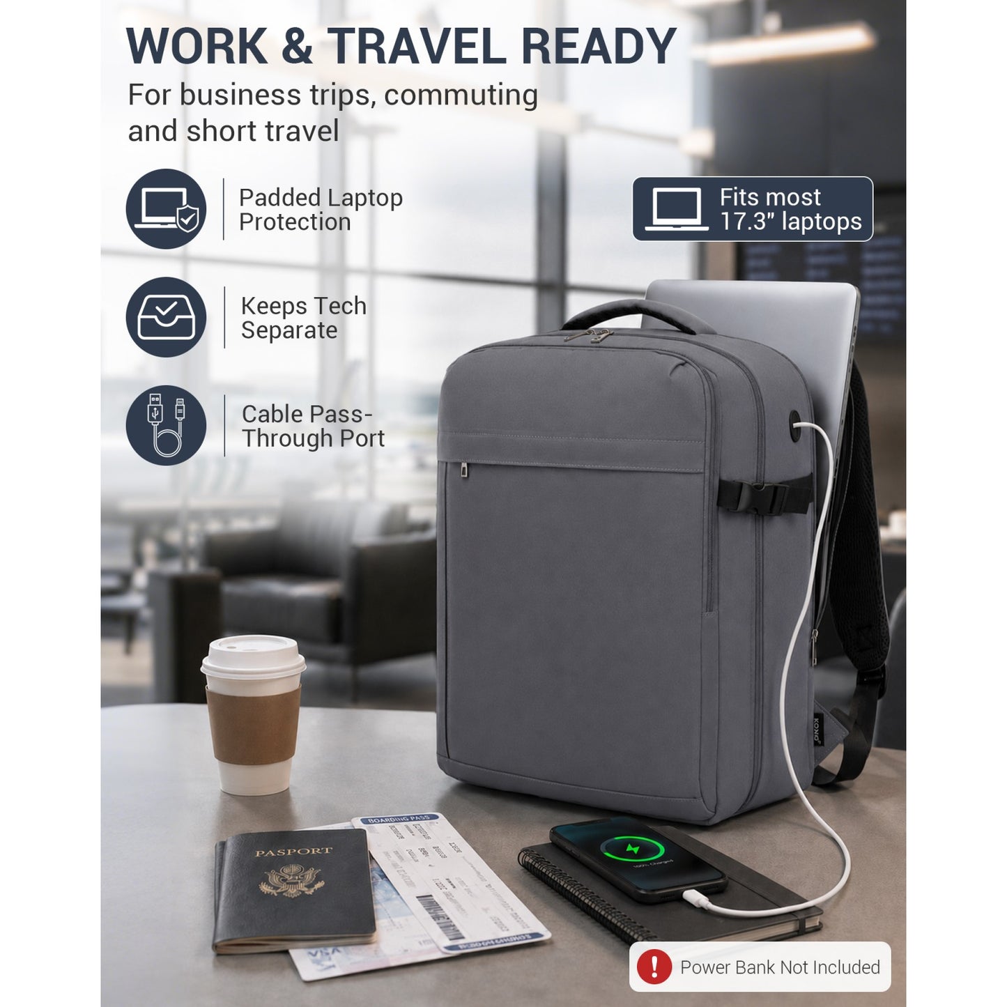 BPK2524L - Kono 32L Upgraded Large Cabin Backpack for 17.3 Inch Laptop