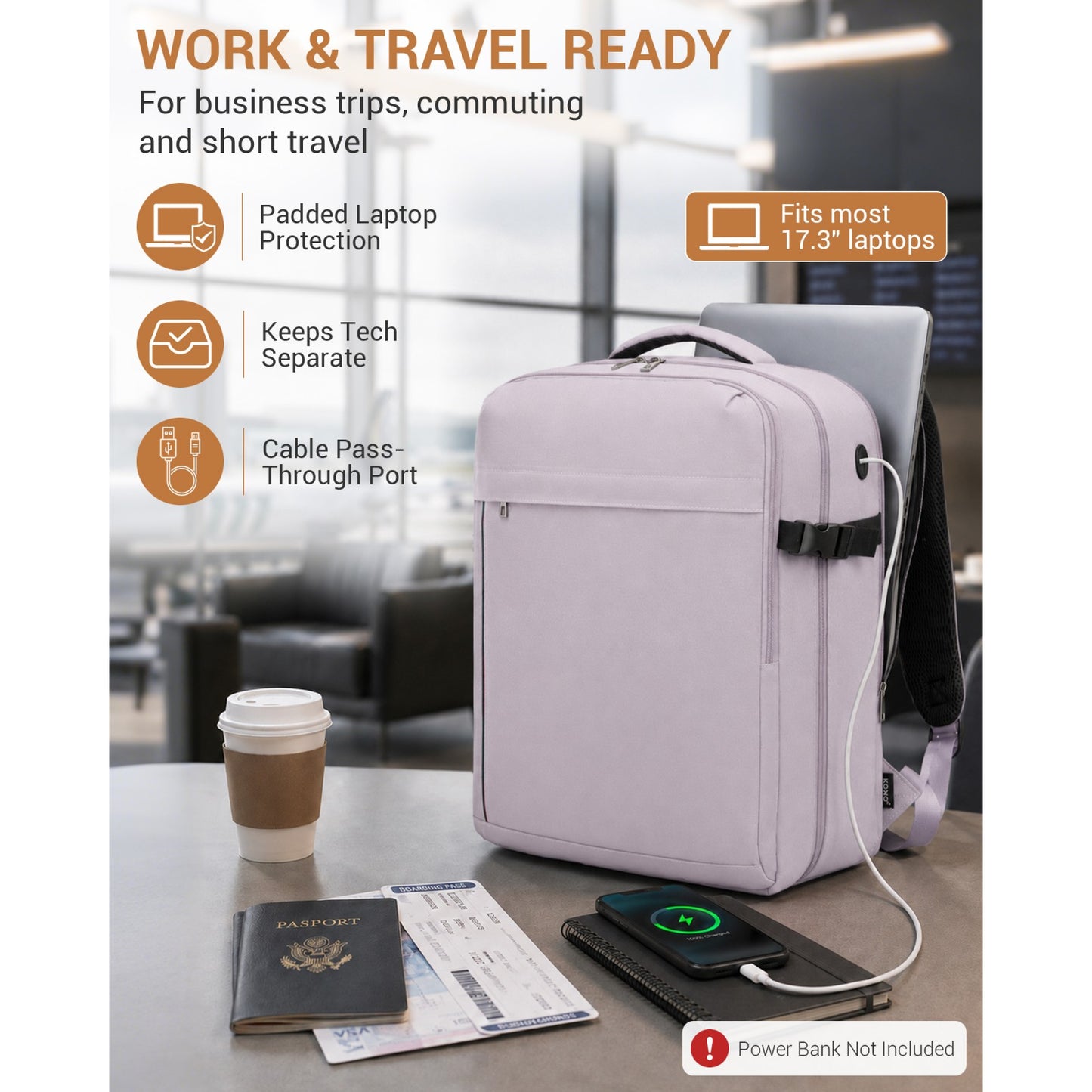 BPK2524L - Kono 32L Upgraded Large Cabin Backpack for 17.3 Inch Laptop