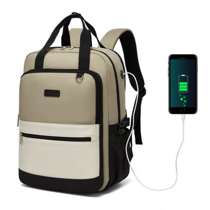 Kono BPK2527 khaki and beige laptop backpack – front view