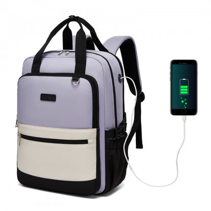 Kono BPK2527 purple and beige laptop backpack – front view
