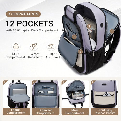 Kono BPK2527 purple and beige laptop backpack – detail view 8