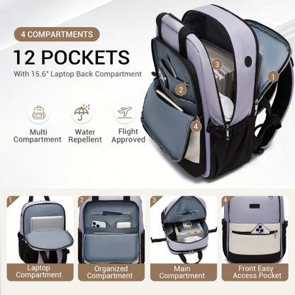 Kono BPK2527 purple and beige laptop backpack – detail view 8