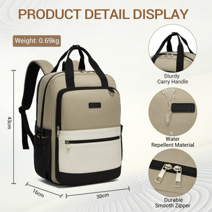 Kono BPK2527 khaki and beige laptop backpack – detail view 6