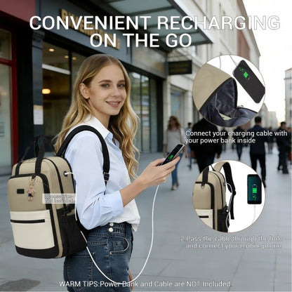 Kono BPK2527 khaki and beige laptop backpack – detail view 10