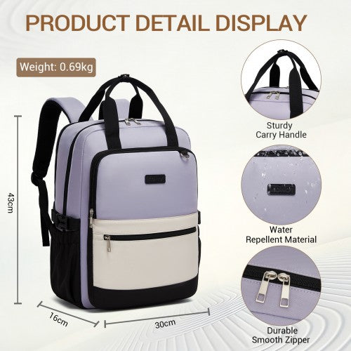 Kono BPK2527 purple and beige laptop backpack – detail view 6