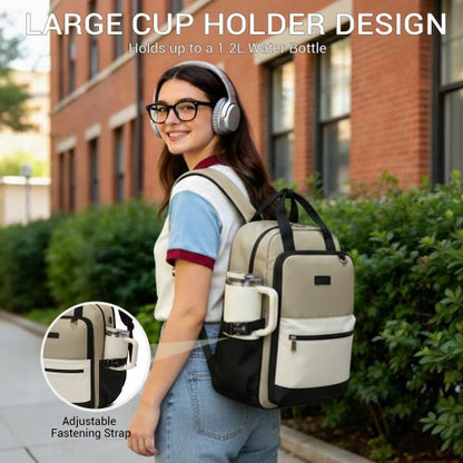 Kono BPK2527 khaki and beige laptop backpack – detail view 9