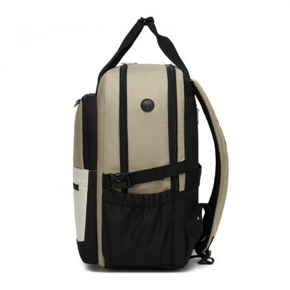 Kono BPK2527 khaki and beige laptop backpack – rear view