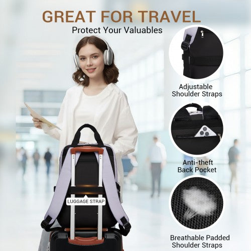 Kono BPK2527 purple and beige laptop backpack – detail view 7