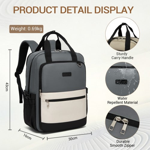 Kono BPK2527 grey and beige laptop backpack – detail view 6