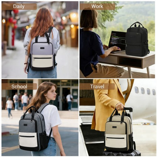 Kono BPK2527 khaki and beige laptop backpack – detail view 11