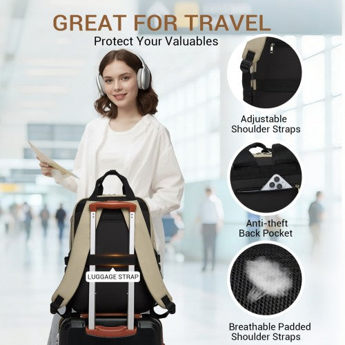 Kono BPK2527 khaki and beige laptop backpack – detail view 7