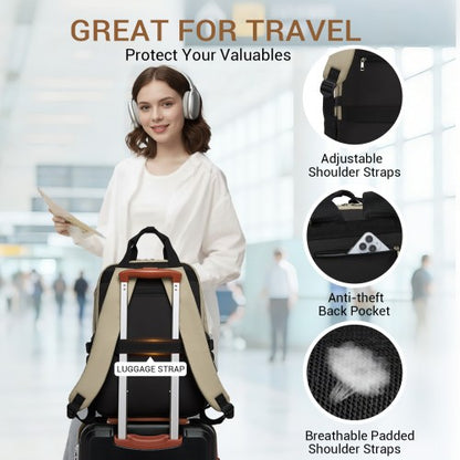 Kono BPK2527 khaki and beige laptop backpack – detail view 7