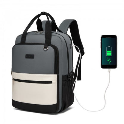 Kono BPK2527 grey and beige laptop backpack – front view