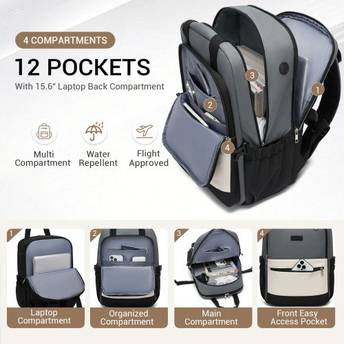 Kono BPK2527 grey and beige laptop backpack – detail view 8
