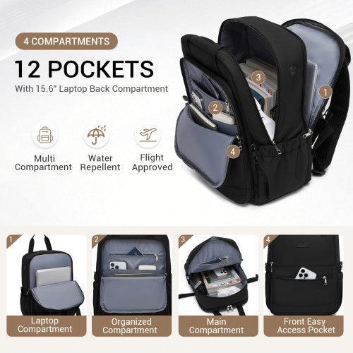 Kono BPK2527 black laptop backpack – detail view 8