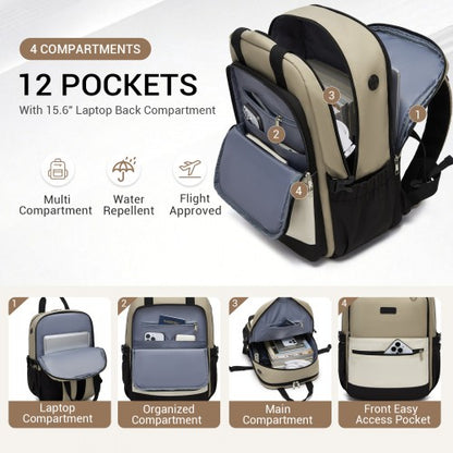 Kono BPK2527 khaki and beige laptop backpack – detail view 8