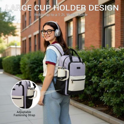 Kono BPK2527 purple and beige laptop backpack – detail view 10