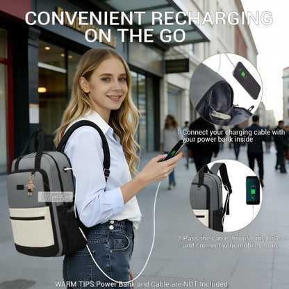 Kono BPK2527 grey and beige laptop backpack – detail view 9