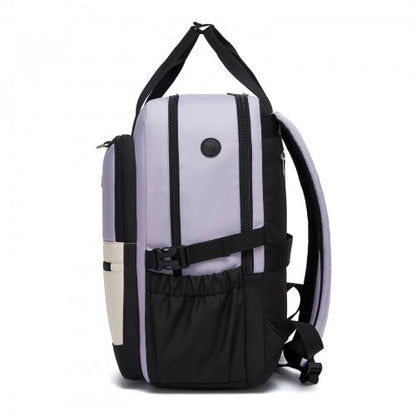 Kono BPK2527 purple and beige laptop backpack – rear view