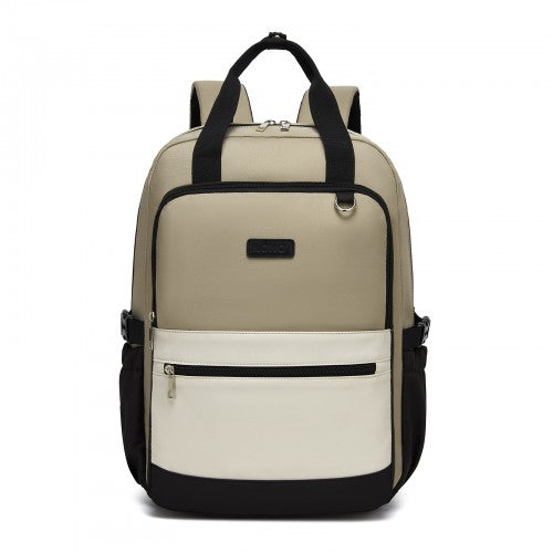Kono BPK2527 khaki and beige laptop backpack – side view
