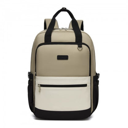 Kono BPK2527 khaki and beige laptop backpack – side view