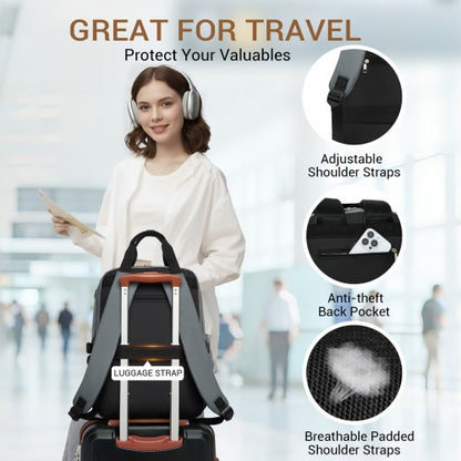 Kono BPK2527 grey and beige laptop backpack – detail view 7