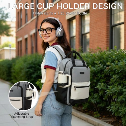 Kono BPK2527 grey and beige laptop backpack – detail view 10