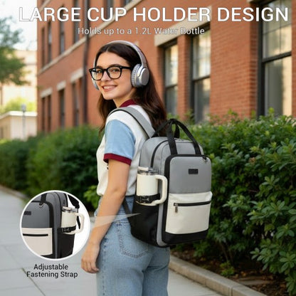 Kono BPK2527 grey and beige laptop backpack – detail view 10