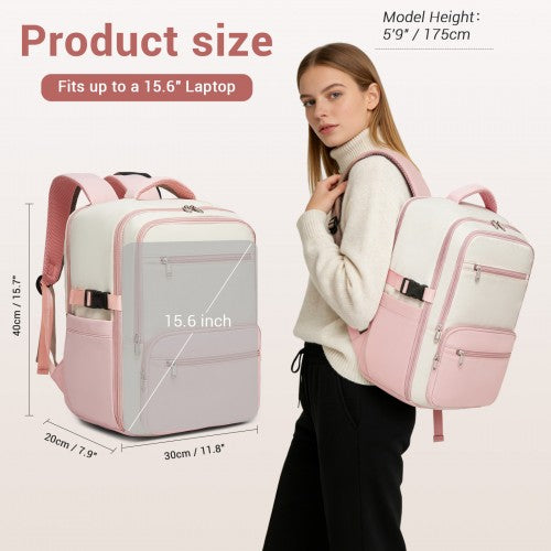 Kono BPK2529 40×30×20 cm beige and pink travel backpack – detail view 6