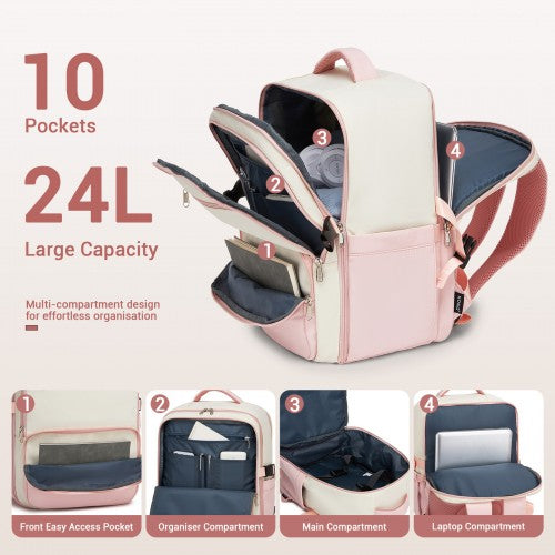 Kono BPK2529 40×30×20 cm beige and pink travel backpack – detail view 7