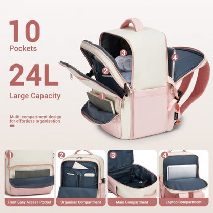 Kono BPK2529 40×30×20 cm beige and pink travel backpack – detail view 7