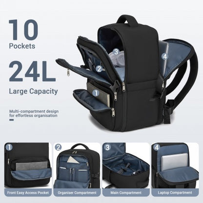 BPK2529 - Kono Compact 15.6" Laptop Travel Backpack - 40x30x20cm, Fits Under Seat Storage, with Trolley Sleeve