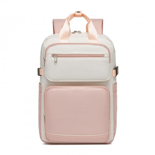 Kono BPK2530 beige and pink laptop backpack – side view