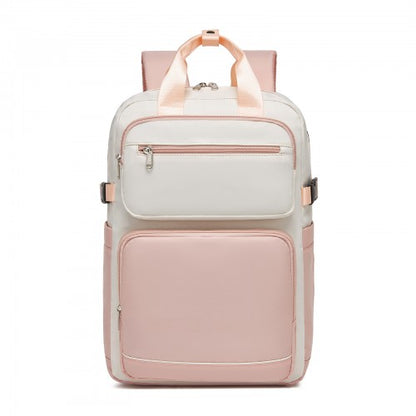 Kono BPK2530 beige and pink laptop backpack – side view