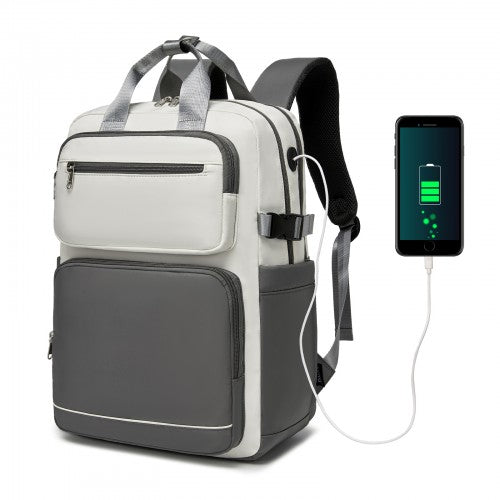 Kono BPK2530 beige and grey laptop backpack – front view